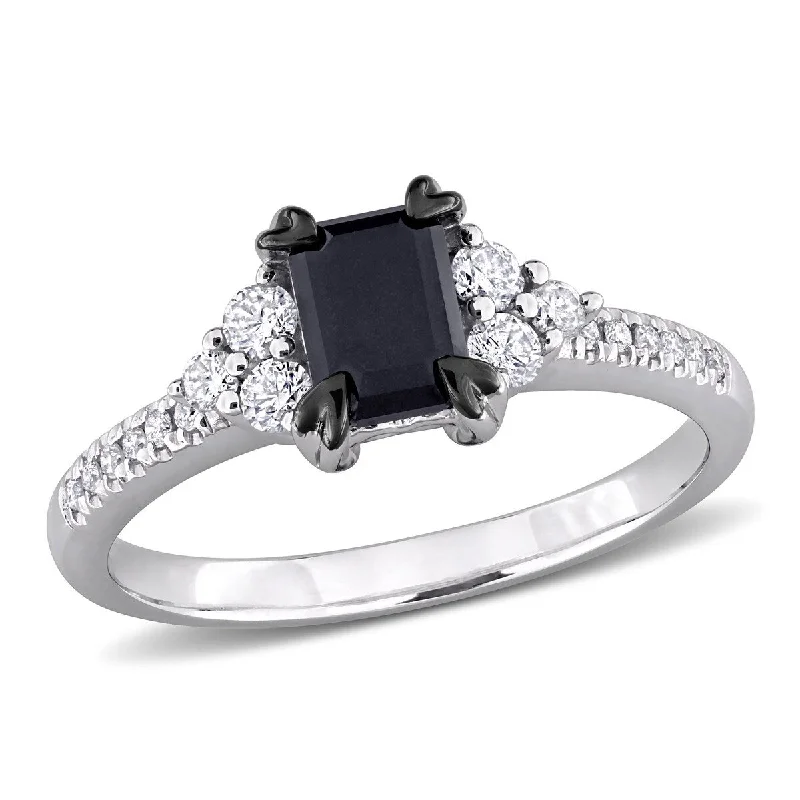 Ladies large diamond engagement rings-Miadora 1 1/4ct TW Black White Diamond Engagement Ring in 14k White Gold