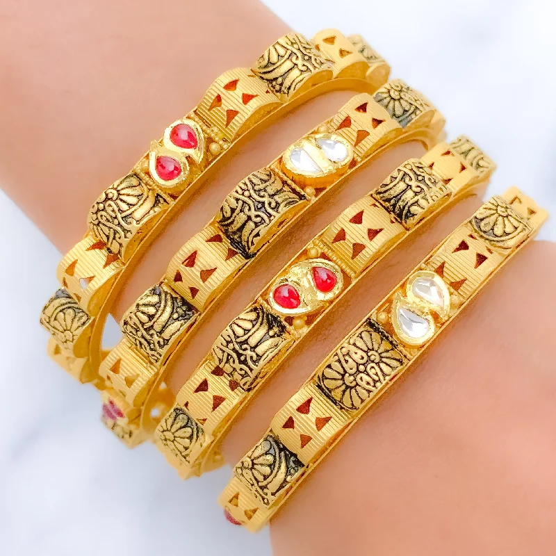 Ladies rhinestone bracelets-Regal Antique 22k Gold Bangles