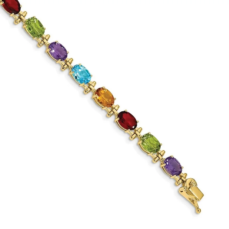 Ladies minimalist bracelets-Curata Yellow Gold 5mm 14k Rainbow Gemstone Bracelet