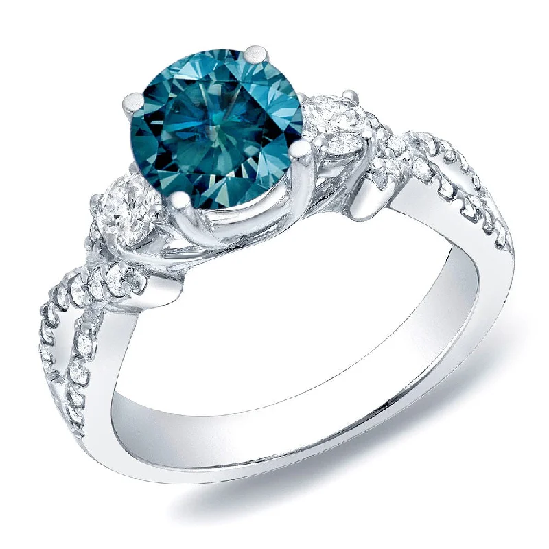 Ladies bespoke engagement rings-Auriya 14k Gold 1 1/2ctw 3-stone Blue Diamond Engagement Ring