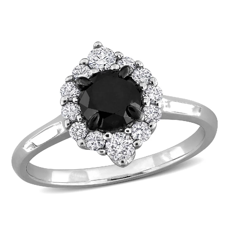 Ladies marquise cut engagement rings-Miadora 1 2/5ct TW Black White Diamond Halo Engagement Ring in 14k White Gold