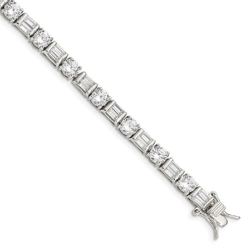 Ladies wedding bracelets-925 Sterling Silver Baguette and Round Cubic Zirconia Bracelet, 7.25"