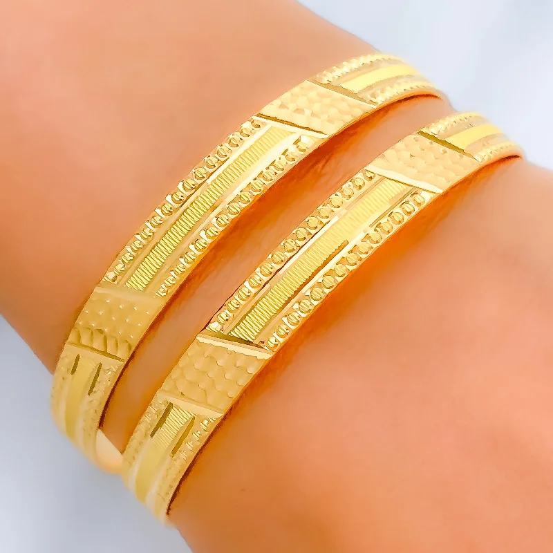 Ladies adjustable bracelets-Striped Machine Cut 22k Gold Bangles