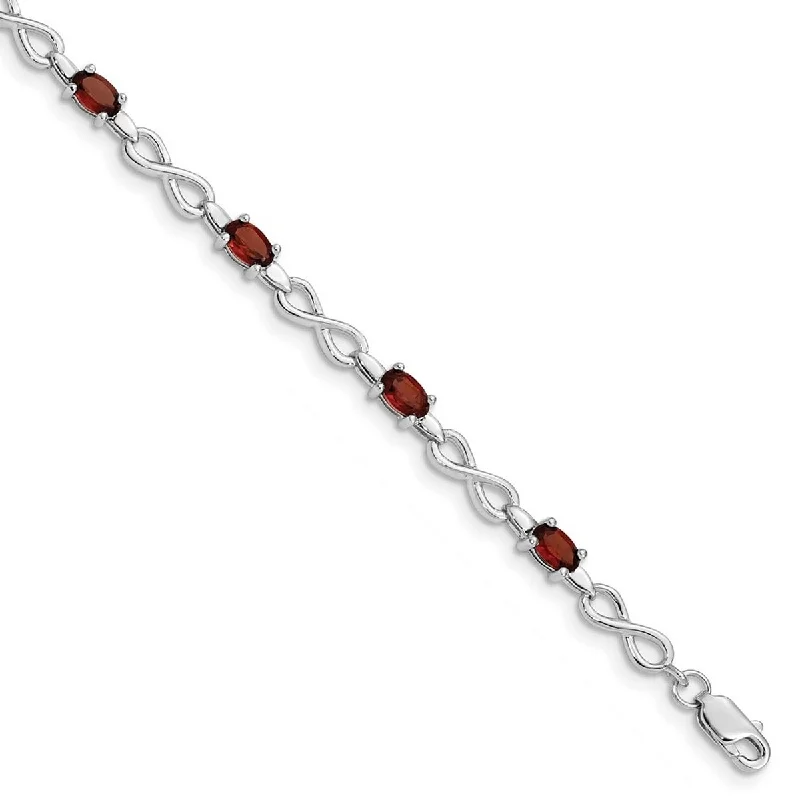 Ladies bracelet with stones-Curata 925 Sterling Silver Polished Open back Lobster Claw Closure Garnet Bracelet