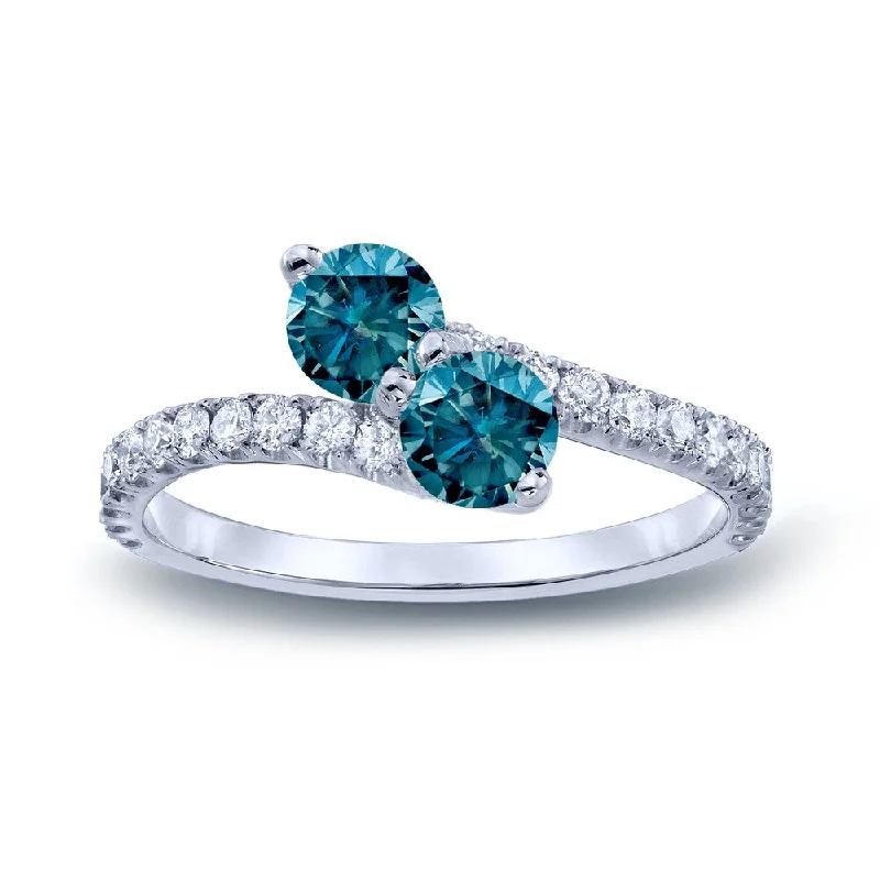 Ladies elegant three-stone engagement rings-Auriya 1 1/2ctw Round 2-Stone Blue Diamond Engagement Ring 14K Gold