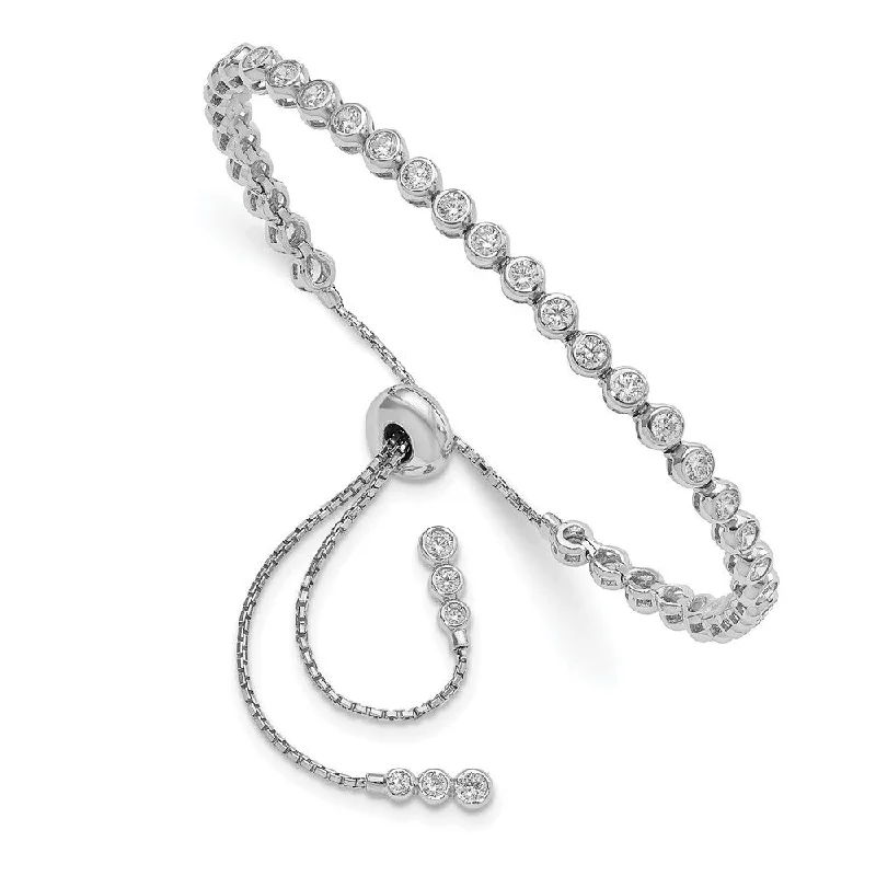 Ladies dainty bracelets-925 Sterling Silver Cubic Zirconia Adjustable Bracelet