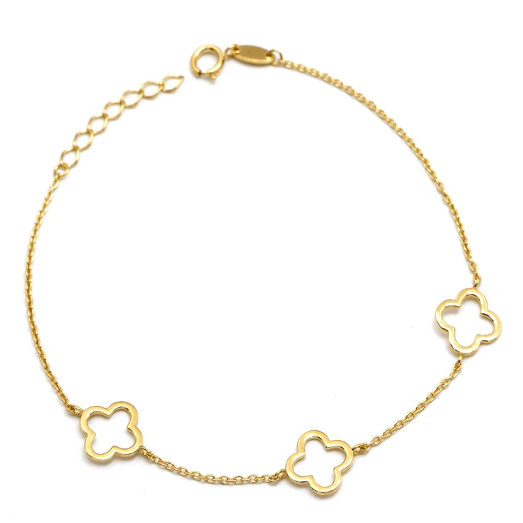 Ladies bracelet with stones-Real Gold 3 VC Plain Hollow Bracelet 3350 (19 CM) BR1402