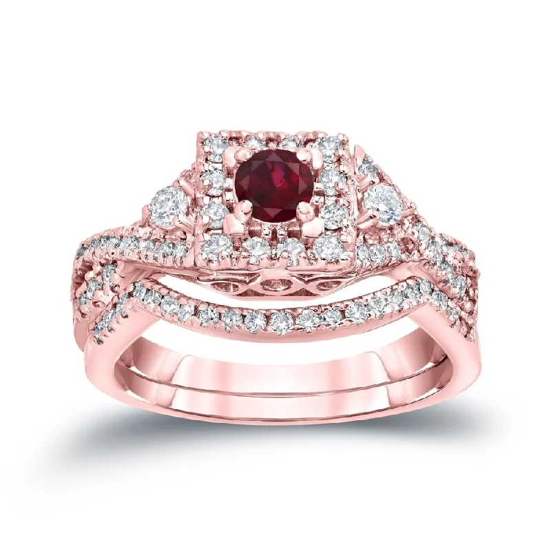 Ladies pear-shaped engagement rings-14k Gold 1/4ct Ruby and 1/2ct TDW Diamond Braided Infinity Engagement Ring Set