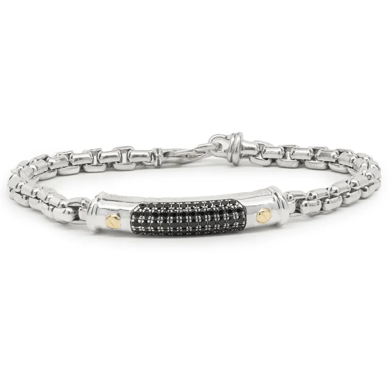 Ladies sterling silver bangles-Effy Sterling Silver and 14 Karat Yellow Gold Black Spinel Bracelet