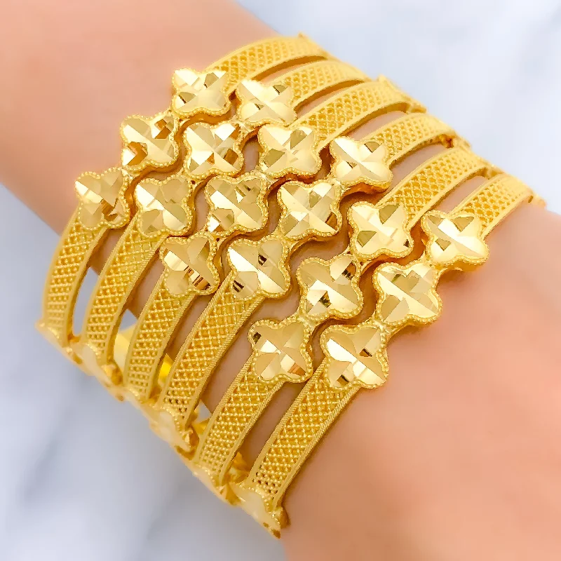 Ladies cuff bangles-Reflective Netted Clover 22k Gold Bangles