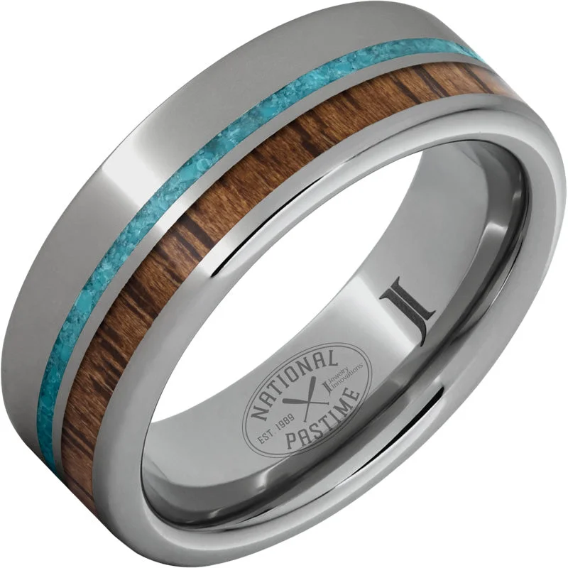 Ladies diamond wedding sets-National Pastime Collection™ Rugged Tungsten™ Ring with Hickory Vintage Baseball Bat Wood and Turquoise Inlays