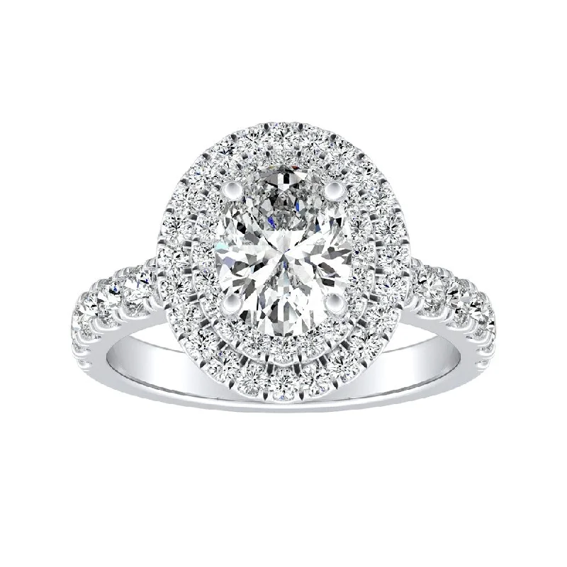 Ladies unique diamond engagement rings-Auriya Platinum 1 1/2ctw Oval-cut Halo Diamond Engagement Ring (I-J, I1-I2)