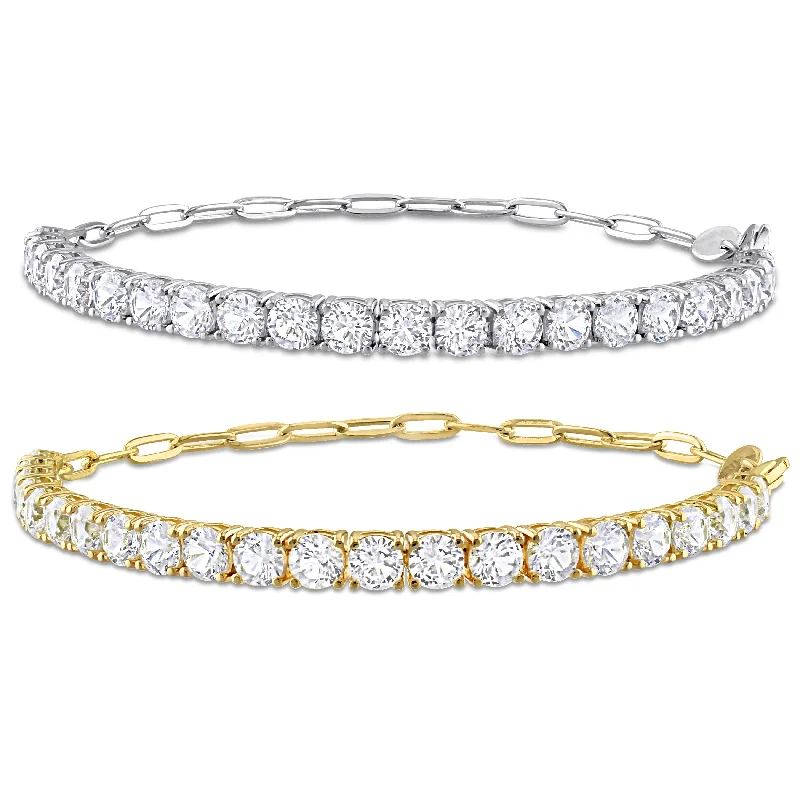 Ladies minimalistic bangles-Miadora 12ct TGW Created White Sapphire Tennis Bracelet Set White and Yellow Plated Sterling Silver