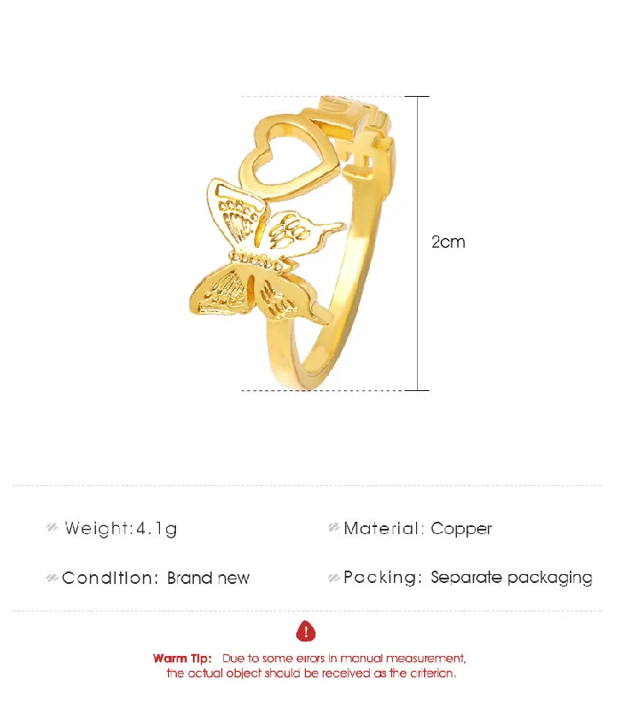 Ladies emerald and diamond rings-Fashion Hollow Butterfly Heart Ring