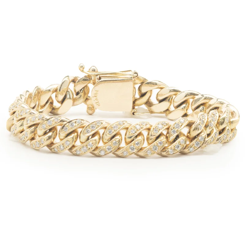 Ladies wedding bracelets-14 Karat Yellow Gold Diamond Cuban Link Bracelet