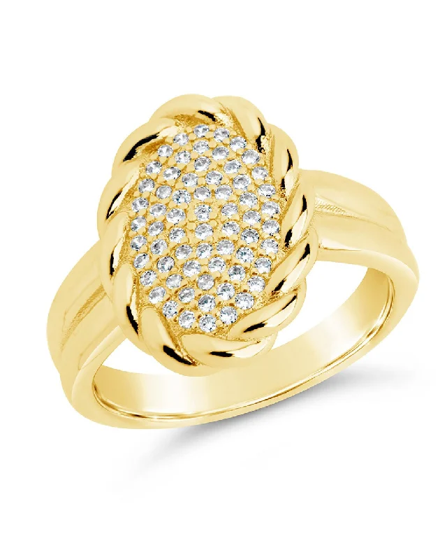 Ladies statement rings-Galette CZ Signet Ring