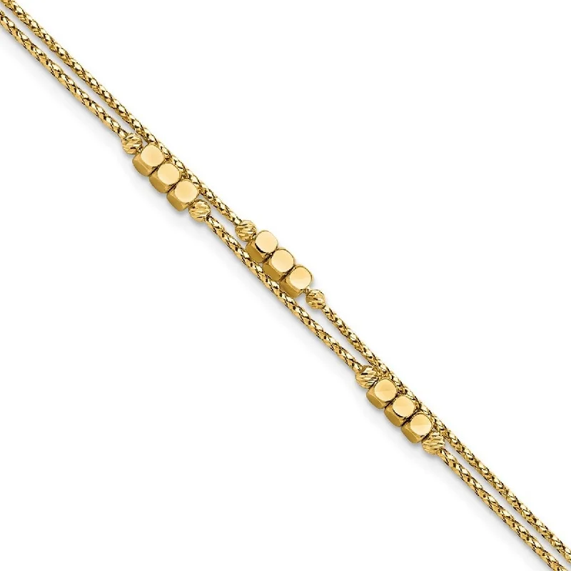 Ladies romantic bangles-Curata 14k Yellow Gold Polished Sparkle Cut Beaded Double Strand Bracelet 7.5 Inch