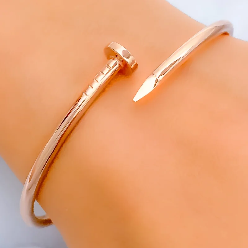 Ladies shiny bracelets-Luminous Signature 21k Rose Gold Nail Bangle Bracelet