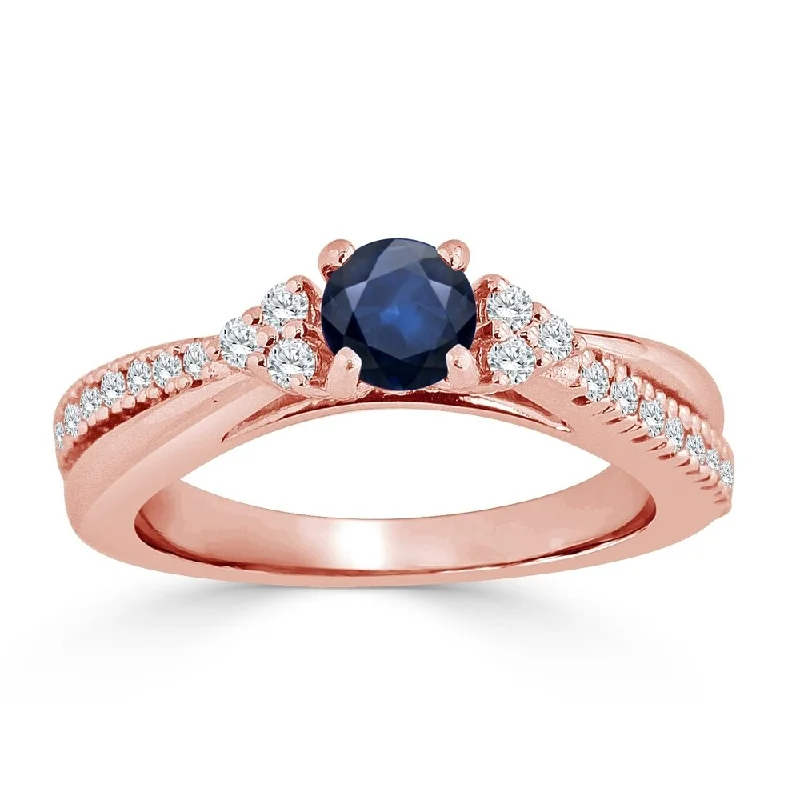 Ladies bespoke engagement rings-Auriya 14K Gold 1/2ct Blue Sapphire and 1/3ctw Diamond Engagement Ring