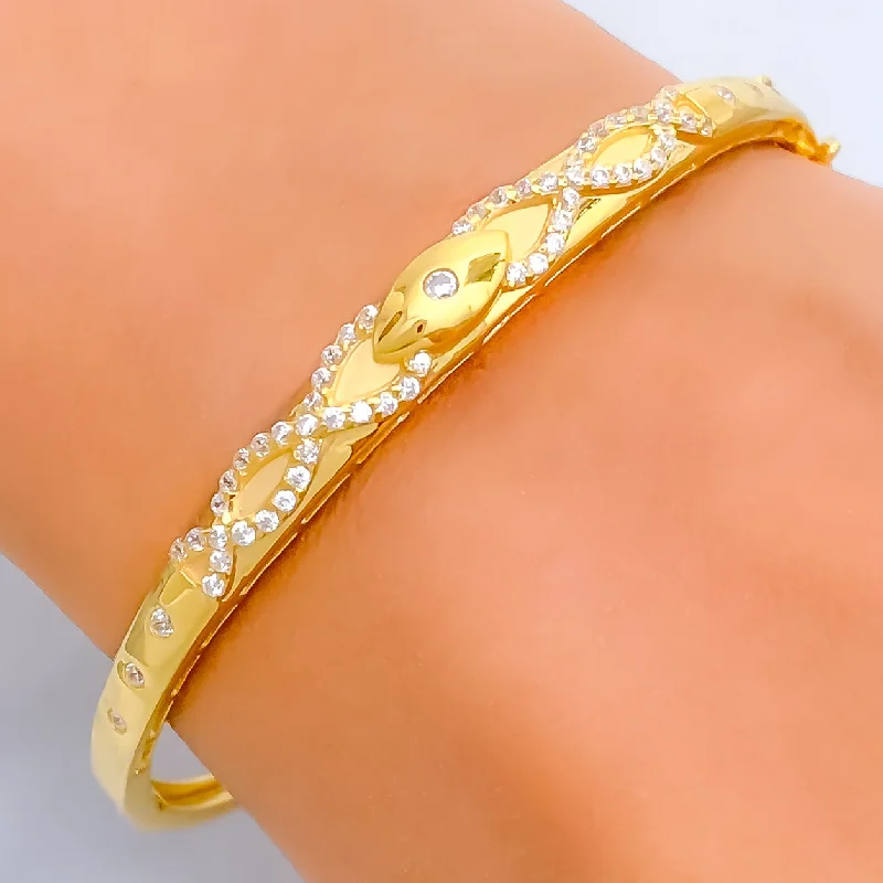 Ladies rubber bracelets-Opulent Modern 22k Gold CZ Bangle Bracelet