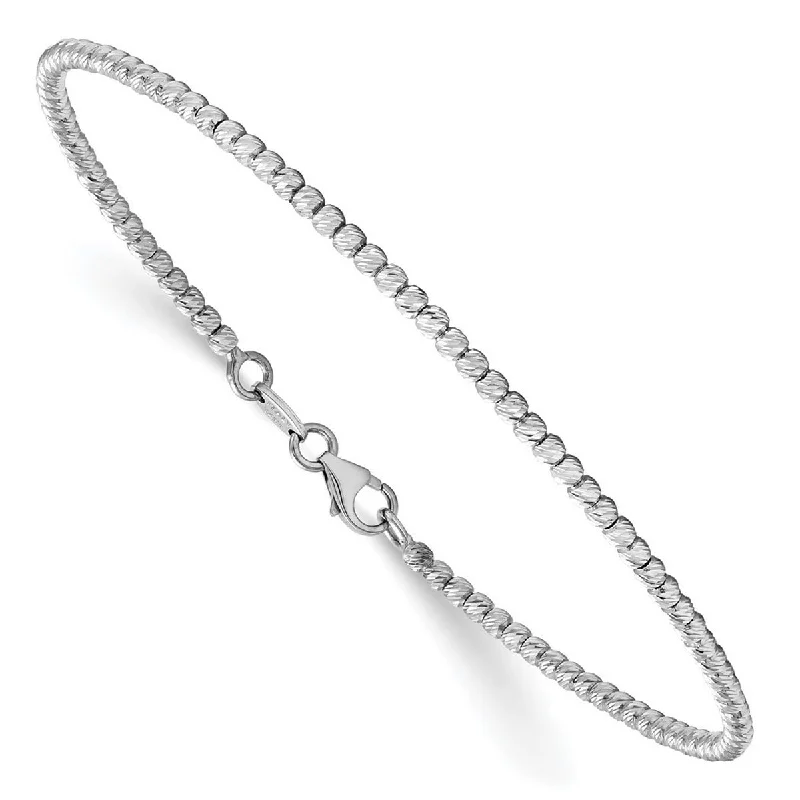 Ladies silver charm bangles-Curata 2mm 14k White Polished Sparkle Cut Beaded Bracelet