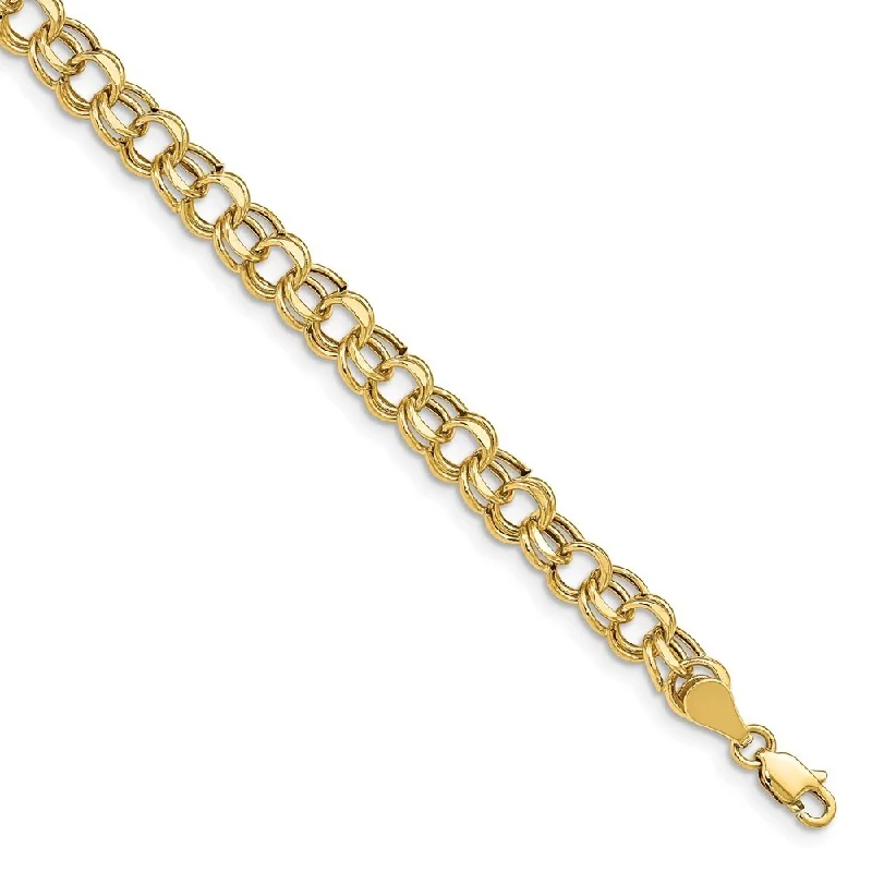 Ladies rose gold bangle bracelets-14k Yellow Gold Lite 5.5mm Double Link Charm Bracelet, 7"