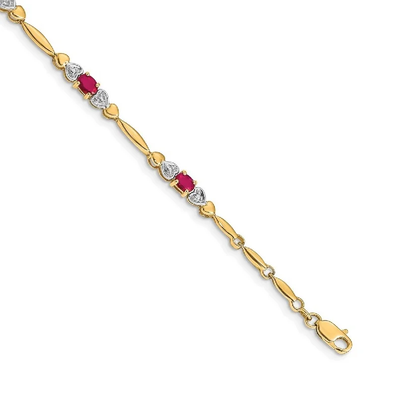 Ladies thick bangles-Curata 14k Diamond and Composite Ruby Bracelet