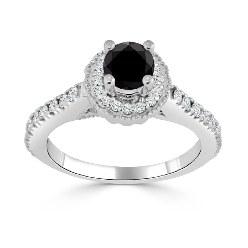 Ladies sapphire engagement rings-Auriya 14k Gold 3/4ctw Halo Black Diamond Engagement Ring