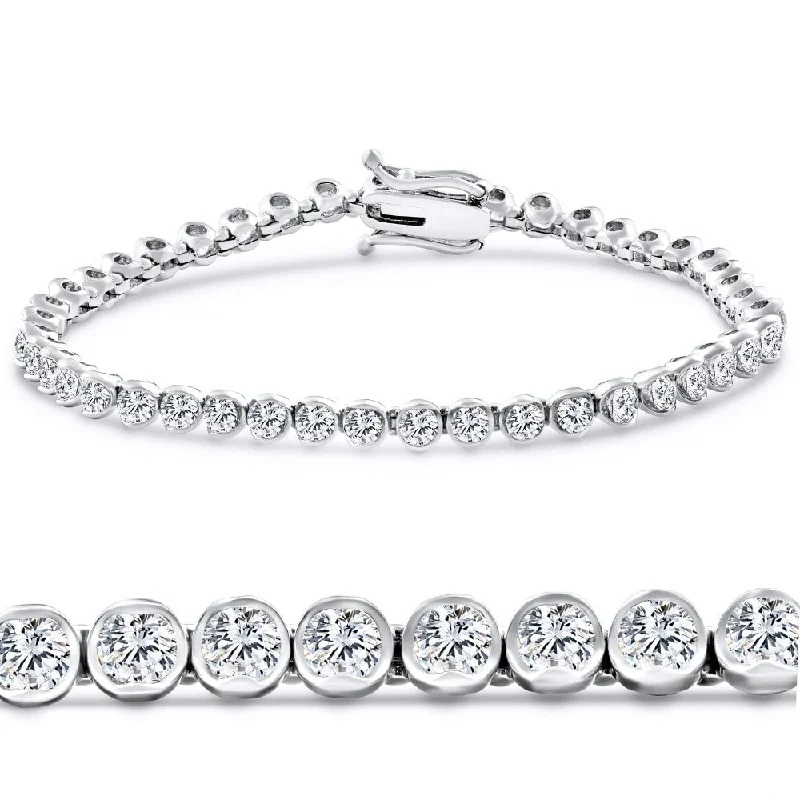 Ladies bangle bracelets-5Ct Diamond Half Bezel Tennis Bracelet White or Yellow Gold 7" Lab Grown