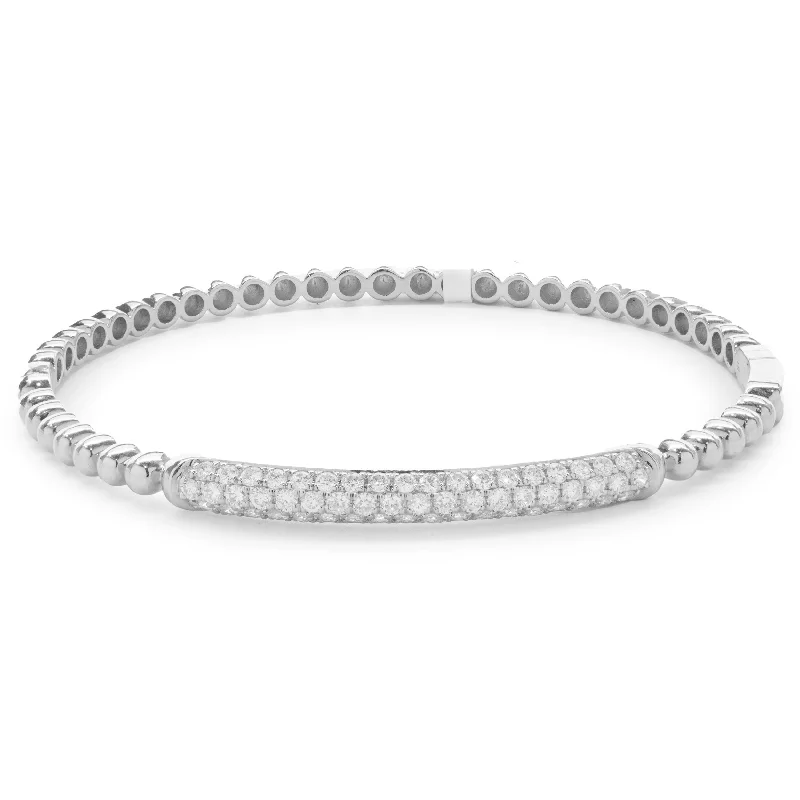 Ladies holiday bracelets-18 Karat White Gold Pave Diamond ID Bangle Bracelet