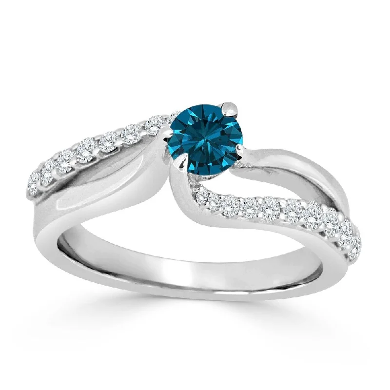 Ladies engagement rings with side stones-Auriya 3/4ctw Round Blue Diamond Engagement Ring 14k Gold Split Shank