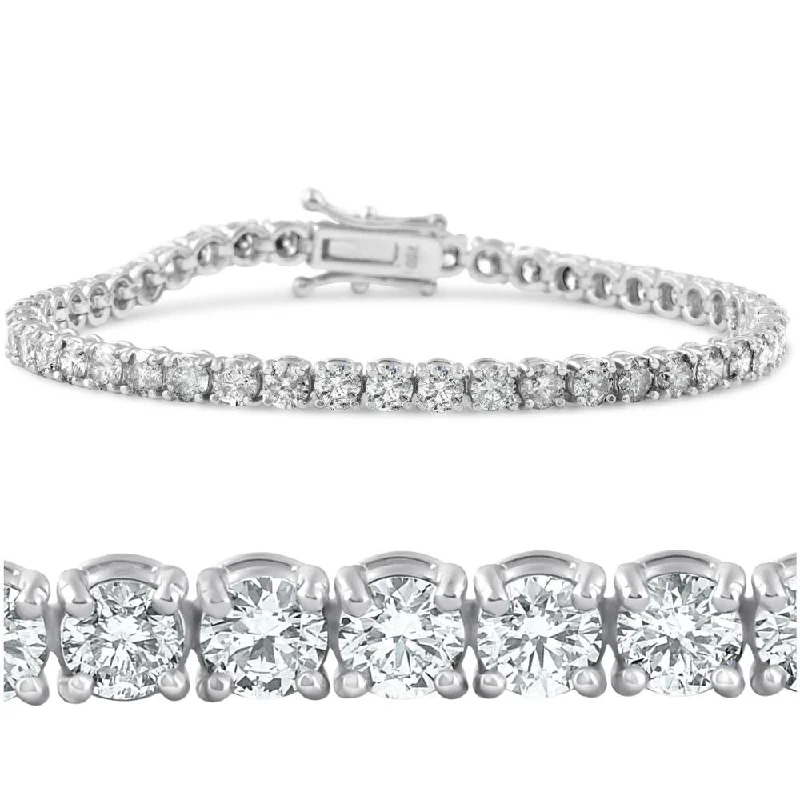 Ladies tennis bracelets-6.25 Ct Diamond Tennis Bracelet 7" One Row Natural Round Diamonds White Gold