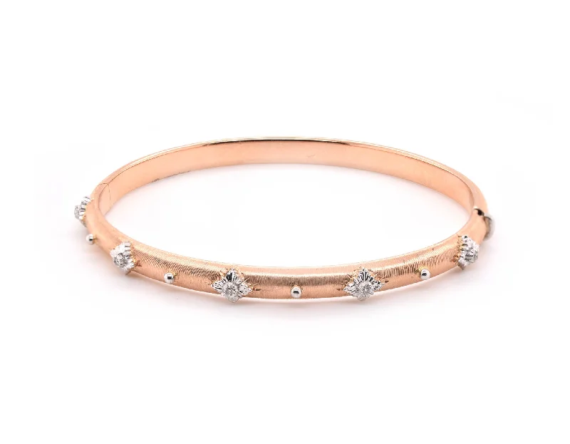 Ladies engraved bangles-18k Rose and White Gold Diamond Bangle Bracelet