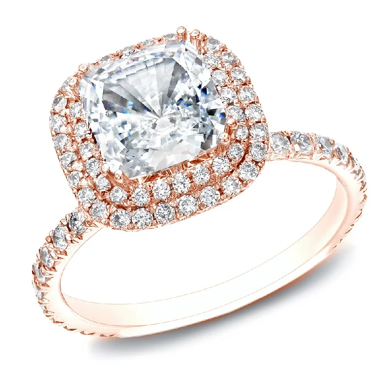 Ladies marquise cut engagement rings-Auriya 14k Rose Gold 1 3/4ctw Cushion-cut Double Halo Diamond Engagement Ring