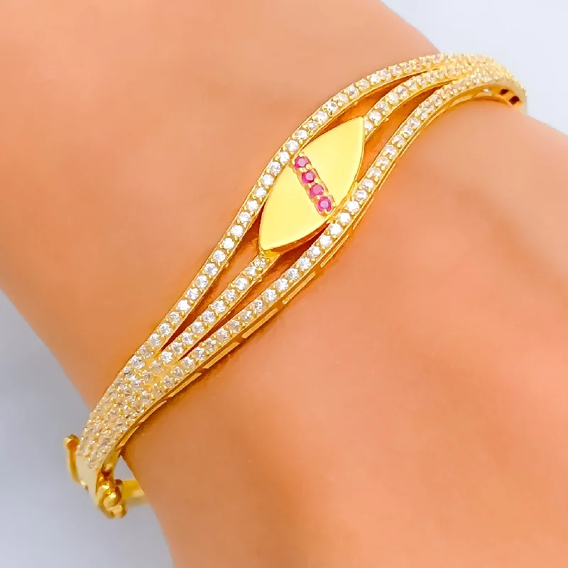 Ladies gold bangles-Dazzling Glowing 22k Gold CZ Bangle Bracelet