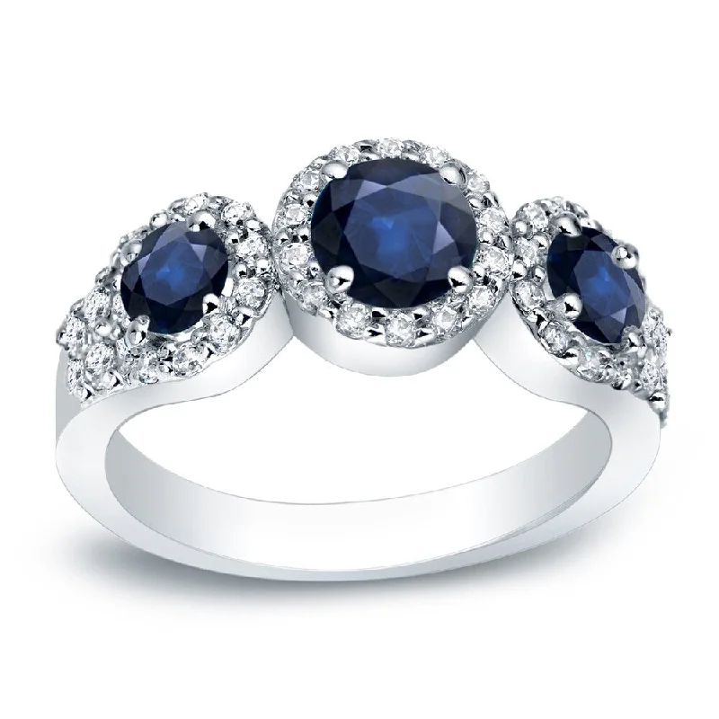 Ladies princess-cut engagement rings with diamonds-Auriya Platinum 4/5ct Blue Sapphire and 2/5ctw 3 Stone Diamond Engagement Ring (G-H, I1-I2)