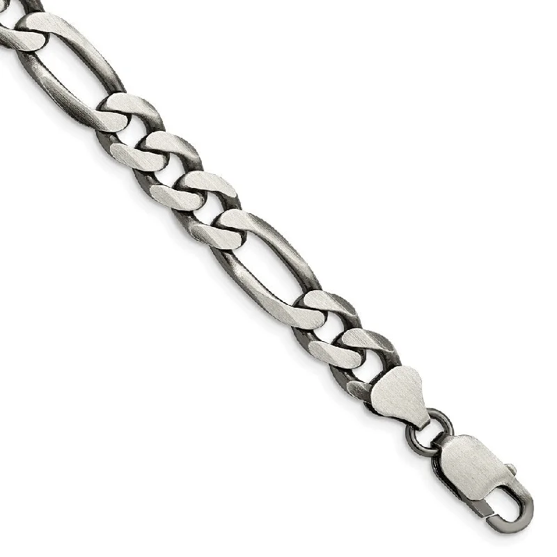 Ladies personalized bracelets-925 Sterling Silver Antiqued 7.75mm Figaro Chain Bracelet, 8"