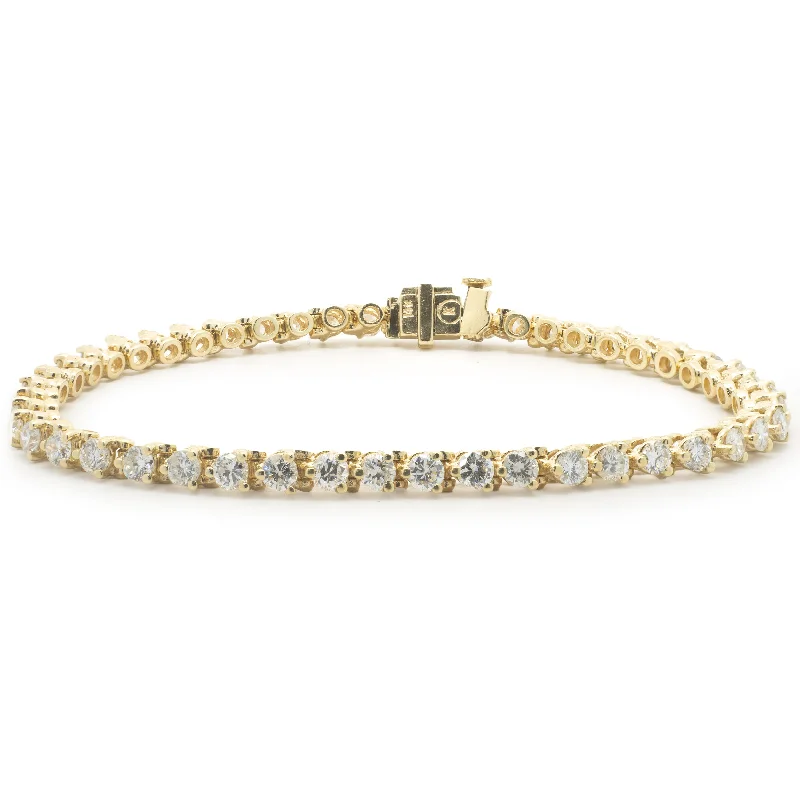 Ladies engraved bracelets-14 Karat Yellow Gold Diamond Tennis Bracelet