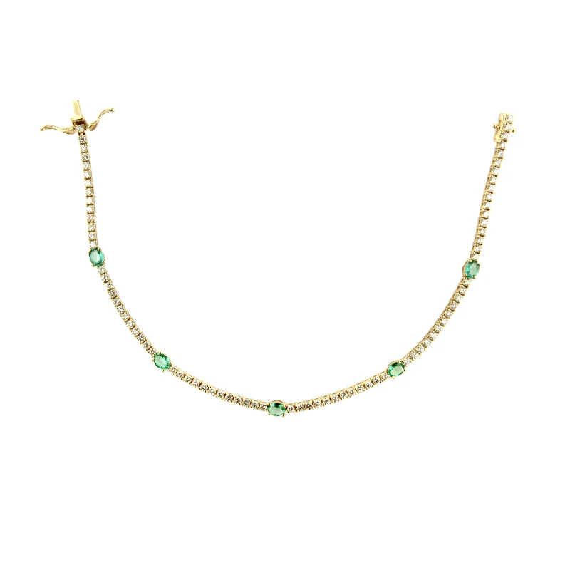 Ladies delicate bracelets-14k Gold Diamond & Green Emerald Tennis Bracelet