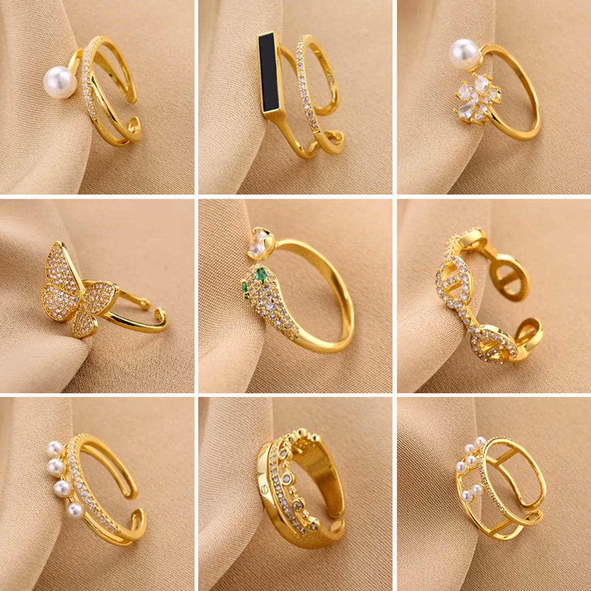 Ladies fashion statement rings-Fashion Geometric Snake Butterfly Copper Open Ring Plating Artificial Gemstones Copper Rings