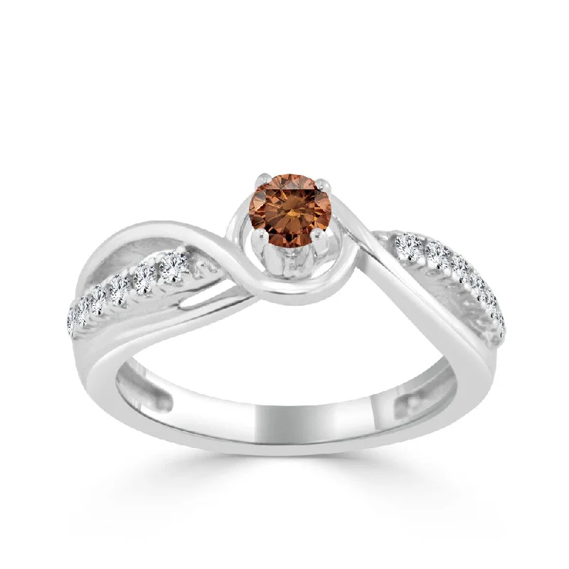 Ladies gemstone solitaire engagement rings-Auriya Twisted 2/5ctw Brown Diamond Engagement Ring 14k Gold (H-I, I1-I2)