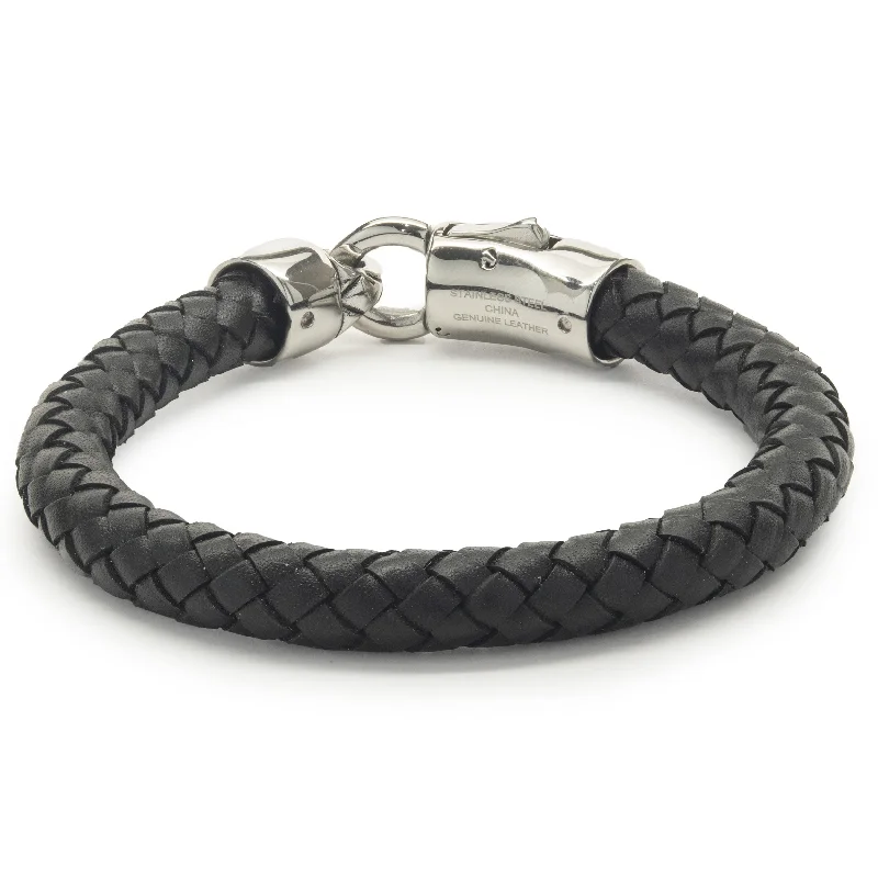 Ladies elegant silver bangles-Leather Wrap Bracelet with Stainless Clasp