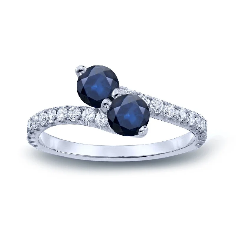 Ladies platinum solitaire engagement rings-Auriya 1ctw Round 2 Stone Blue Diamond Engagement Ring 14K Gold