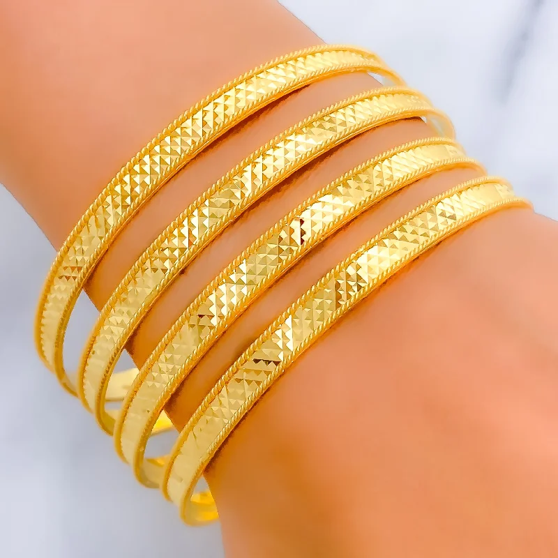 Ladies bracelet with stones-Shimmering Checkered 22k Gold Bangles