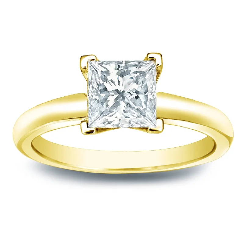 Ladies solitaire engagement rings-Auriya 14k Gold 1ctw Princess-cut Solitaire Diamond Engagement Ring (H-I, SI1-SI2)