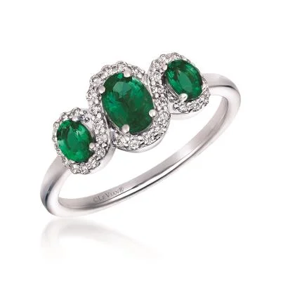 Ladies engagement rings-Vanilla Gold Three Stone Le Vian Emerald Ring