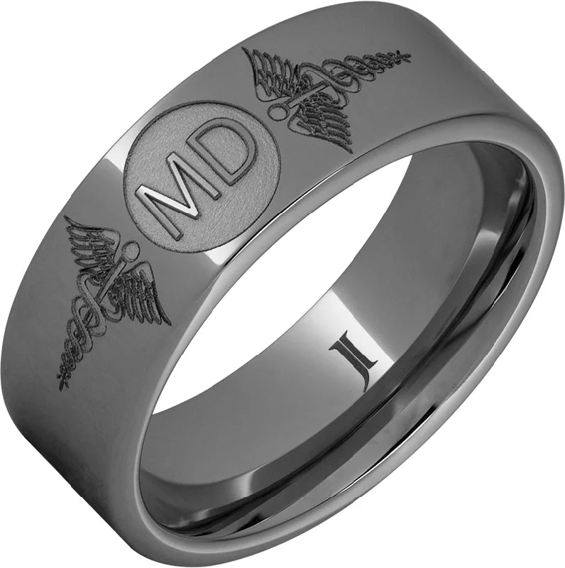 Ladies gold eternity rings-Rugged Tungsten™ Ring With Caduceus - Medical Doctor