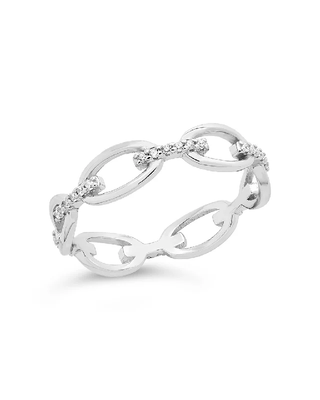 Ladies rose gold diamond rings-Sterling Silver Open Chain Link Ring