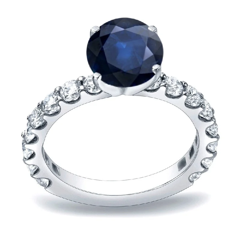 Ladies pear-shaped engagement rings-Auriya Round 3/4ct Sapphire and 1cttw Diamond Engagement Ring 14K Gold