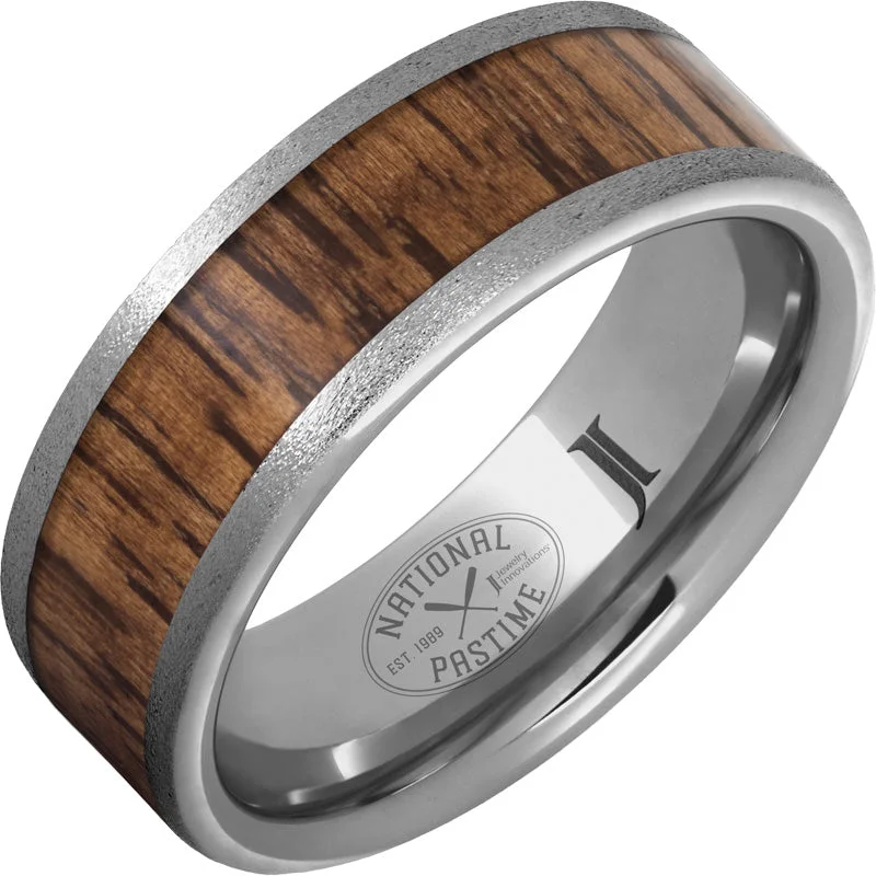 Ladies engagement ring sets-National Pastime Collection™ Rugged Tungsten™ Ring with Hickory Vintage Baseball Bat Wood Inlay and Stone Finish